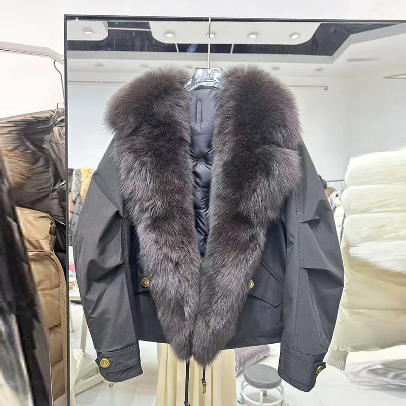 New Fashion Lady Winter Parkas Elegant Fox Fur Overcoat Zip Liner Warm Jacket Women Coats 2025 Outerwear Parka Street wear