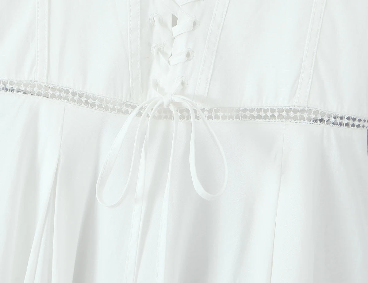 2025 summer new product women's clothing fashionable, fresh, sweet and elegant waist-hugging lace-up design suspender dress