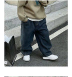 2-12Y Childrens Boys Denim Pants One-piece Fleece Thickened Autumn Winter Casual Kids Baby Boys Pants Toddler Boys Warm Jeans