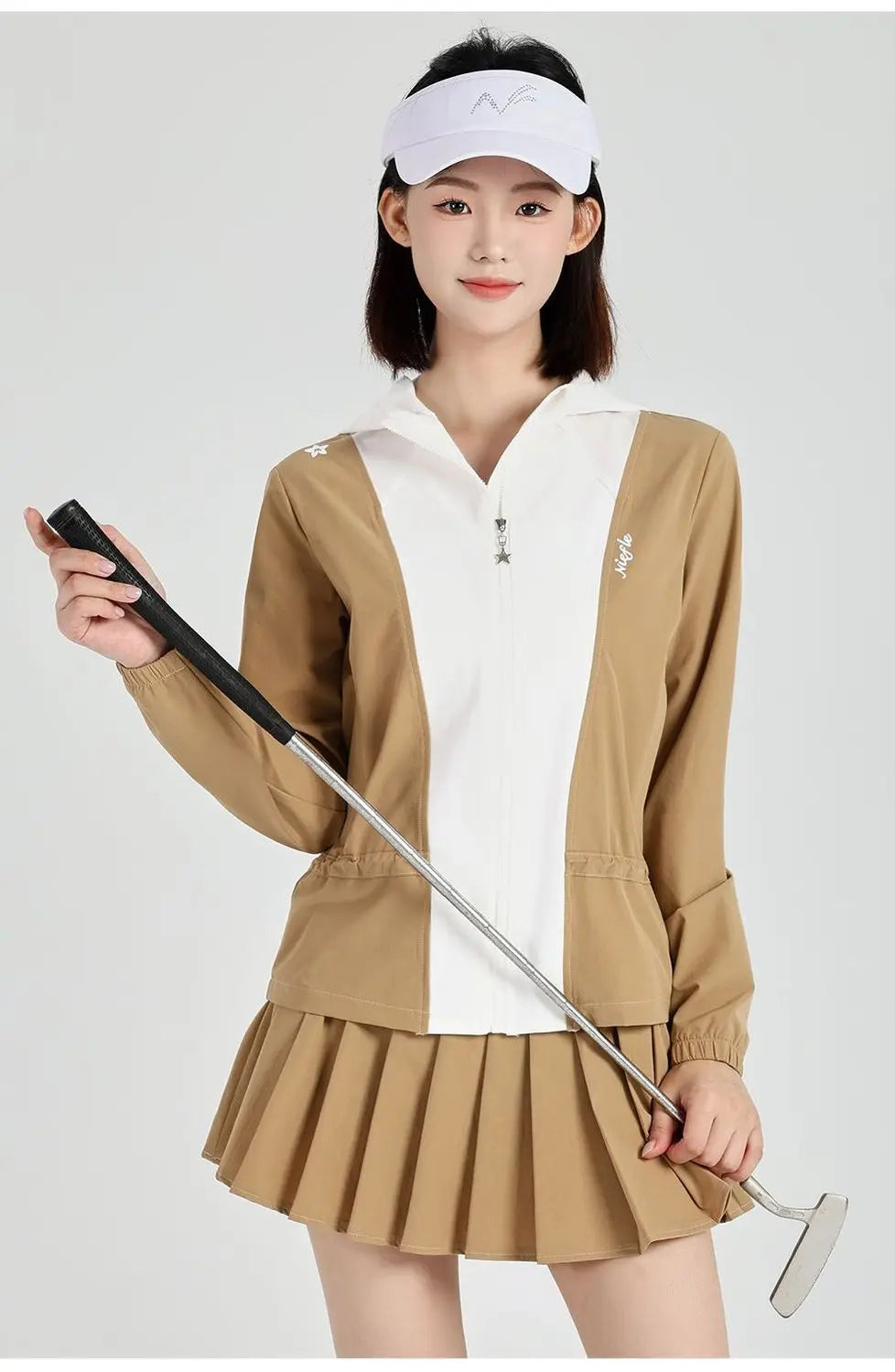 Women's Golf Jacket: Windproof & Warm, Color-Blocked, Fashionable, High-Quality Sports Set with Skirt