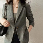 Green Jacket Coats for Women Skinny Plaid Outerwears Korean Fall Clothes  Simple Cheap Stylish in Promotion Check Blazer Woman