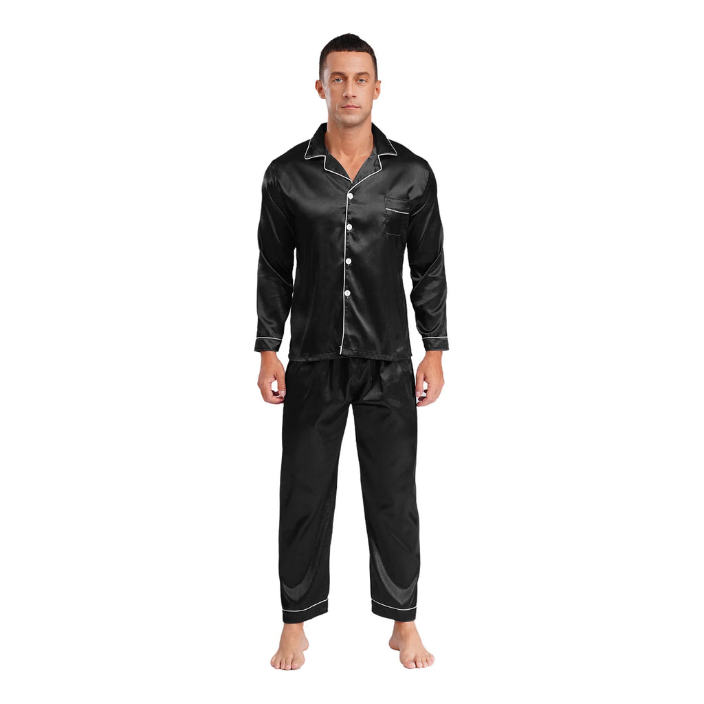 Mens Satin Pajamas Set Two Pieces Sleepwear