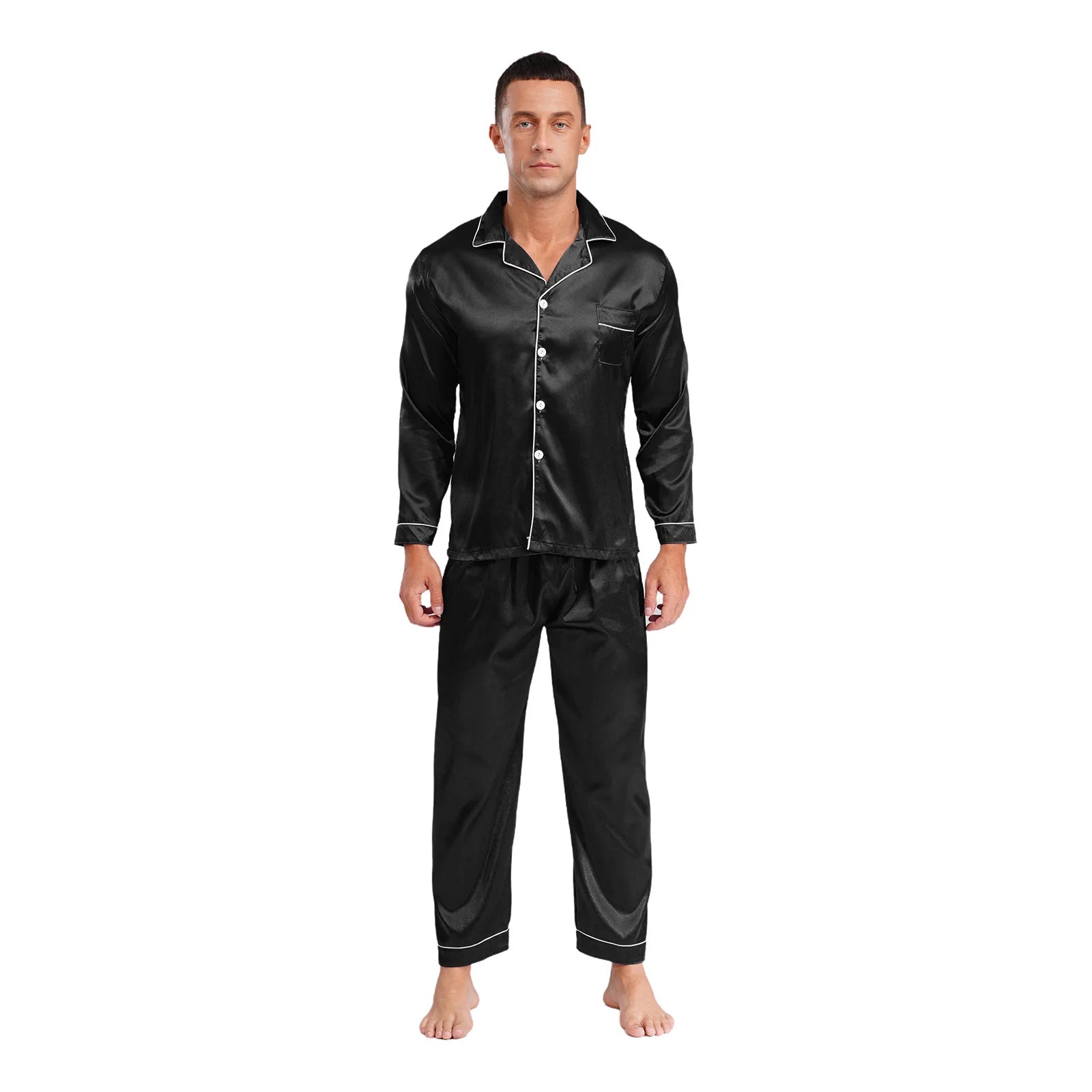 Mens Satin Pajamas Set Two Pieces Sleepwear