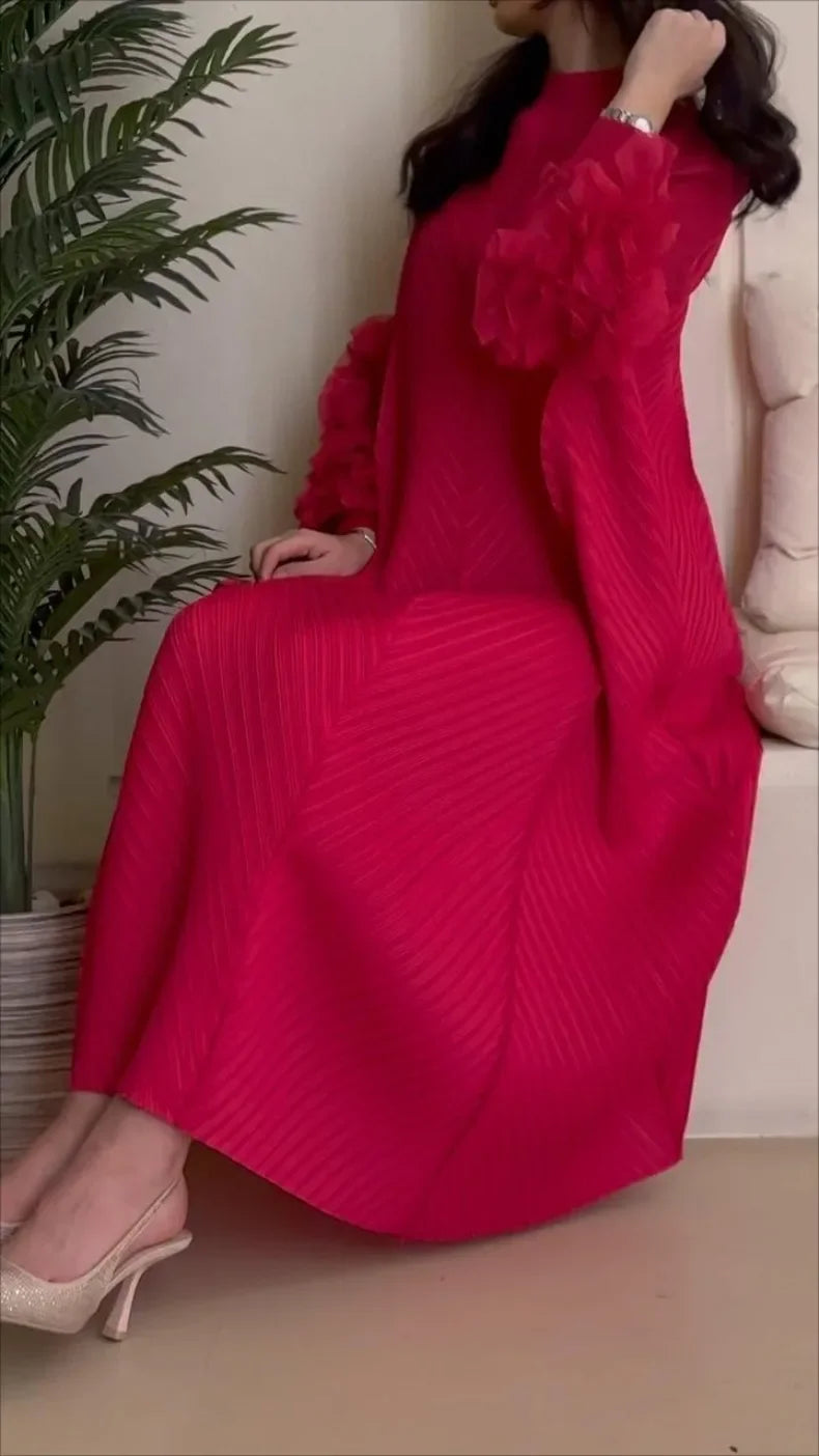 YUDX Hot Sales 2024 Summer New Pleated Formal Dresses for Women Mesh Petal Sleeve Solid Evening Party Long Maxi Dresses