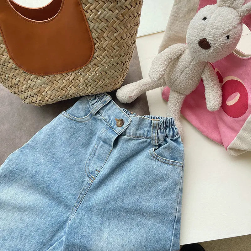 New Kids Jeans 2-6 Years Childrens Loose Wide Leg Pants Girls Simple Solid Color Trousers Fashion Jeans