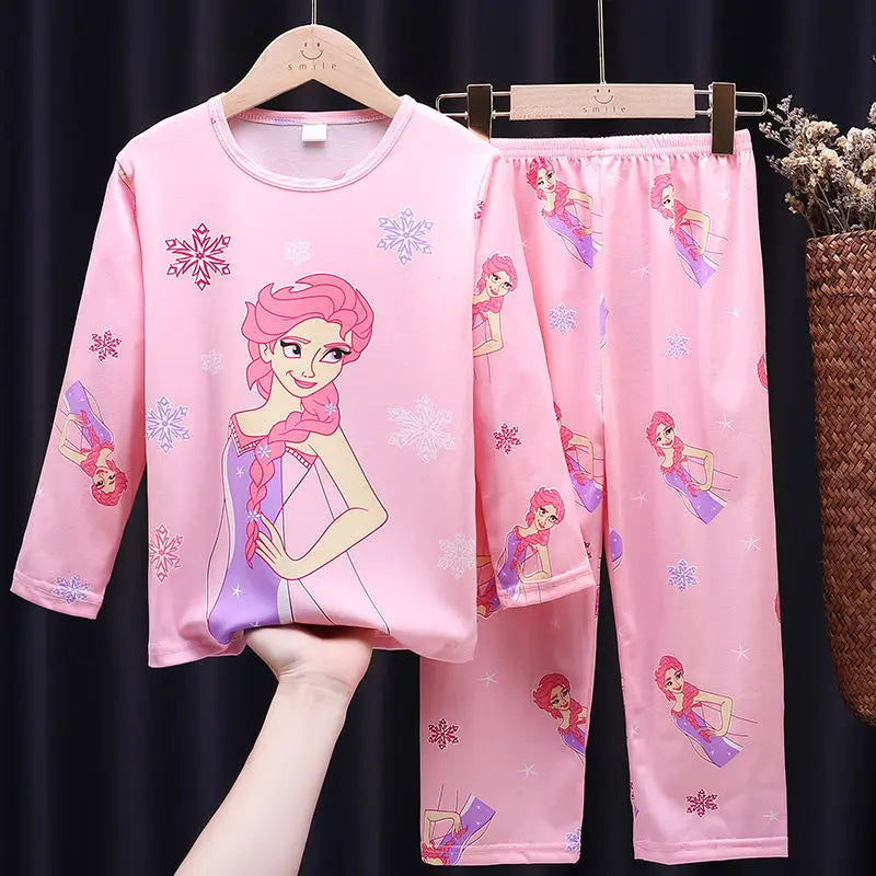 Spring Autumn Long sleeved Kid's suit mermaid cartoon Sleepwear girl clothing Pajama Kid's gift