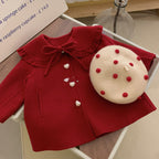Girls' Red Woolen Jacket for Autumn 2023 Children's Clothing, Fashionable and Versatile on Doll Necked Fabrics