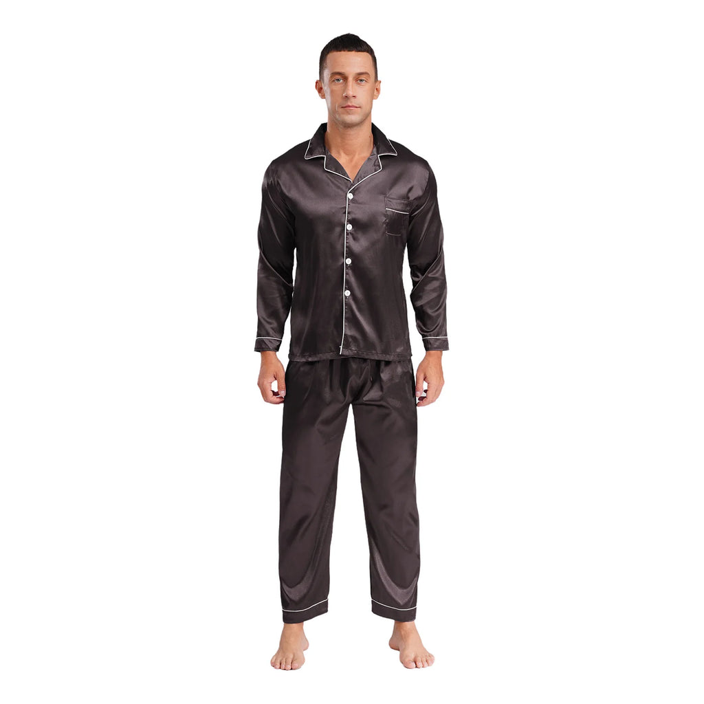 Mens Satin Pajamas Set Two Pieces Sleepwear