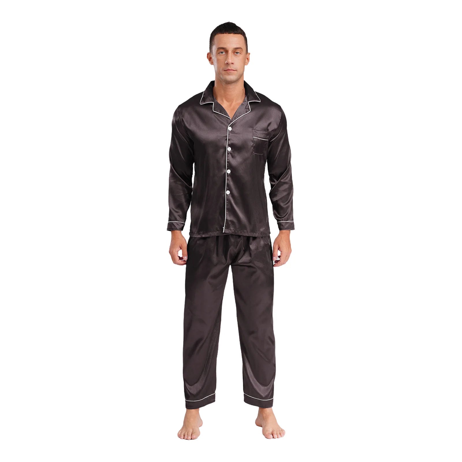 Mens Satin Pajamas Set Two Pieces Sleepwear
