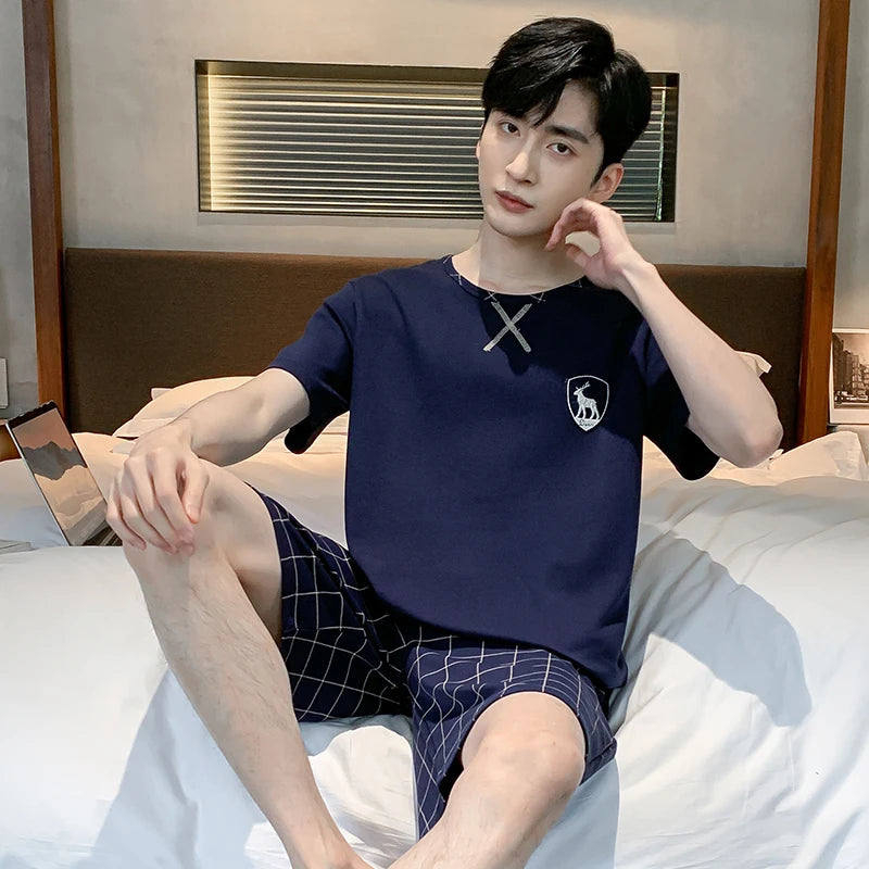 Men Pajamas Short Sleeve Shorts