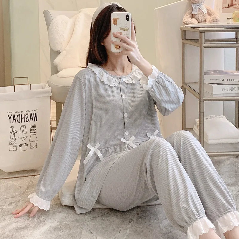 Maternity 2-Piece Spring And Autumn Breastfeeding Pajamas Homewear Spring And Summer Monthly Clothing Leisure Home Suit