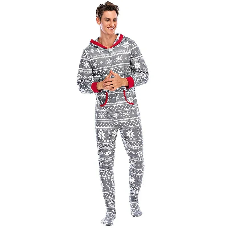 Men's Pajamas Home Wear Printed Pajamas Men's Long-sleeved One-piece Men's European and American Christmas Men's Pajamas Fall