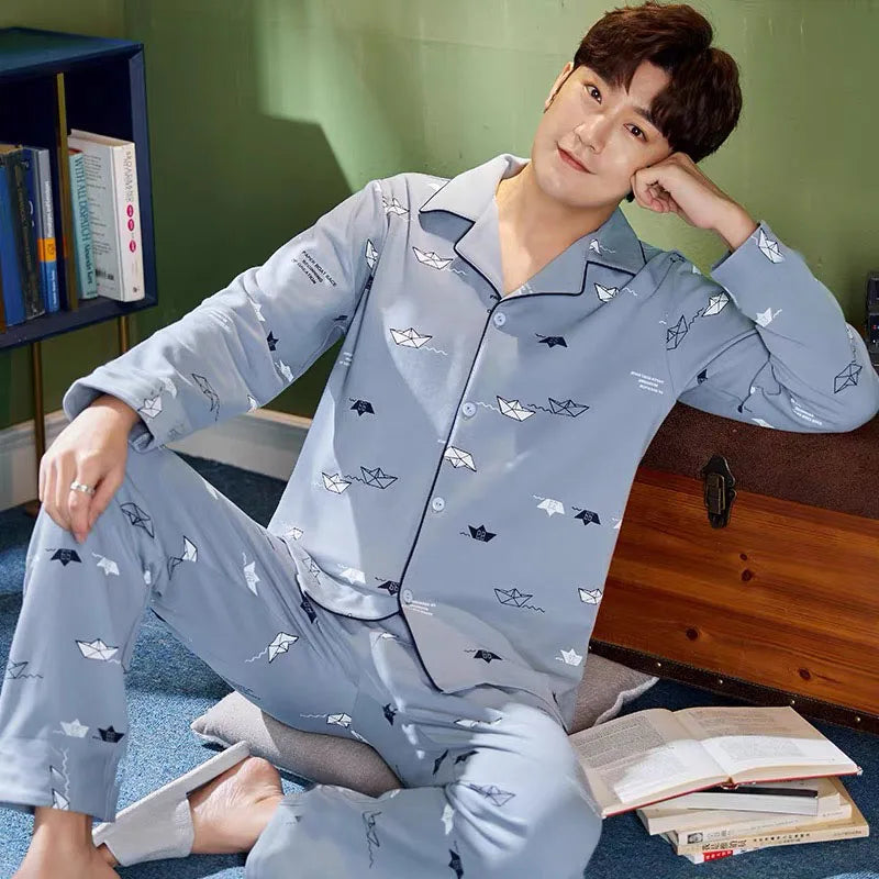 Pajamas for Men, Spring and Autumn Long-Sleeved Cardigans