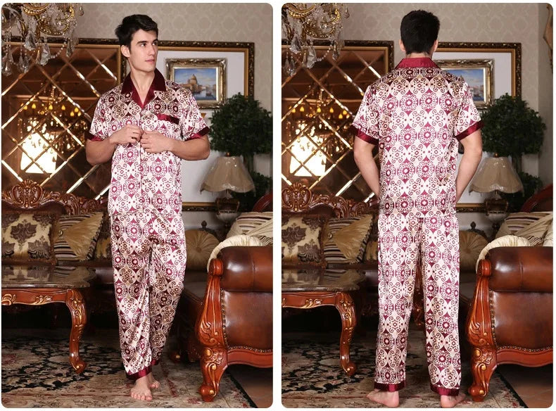 New Male Pajamas Set Homewear Print Short Sleeve