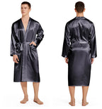Men Long Bathrobe Sleepwear Navy Blue Silk Satin Bridegroom Wedding Robe Kimono Gown Spring Summer Home Clothes Loungewear