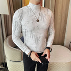Men Tie-Dye Long-Sleeve T-Shirt | Half-High Collar Base Layer Trendy Versatile Casual Wear 95% Cotton Breathable  Sweat-wicking