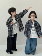 Children's Shirt 2024 Autumn Boys and Girls Korean Version Velvet Plaid Shirt Children's Casual Versatile Loose Long Sleeve Top