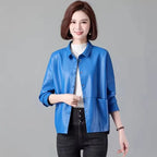 New Women Casual Loose Leather Jacket Spring Autumn Fashion Turn-down Collar Single Breasted Short Leather Motorbike Jacket