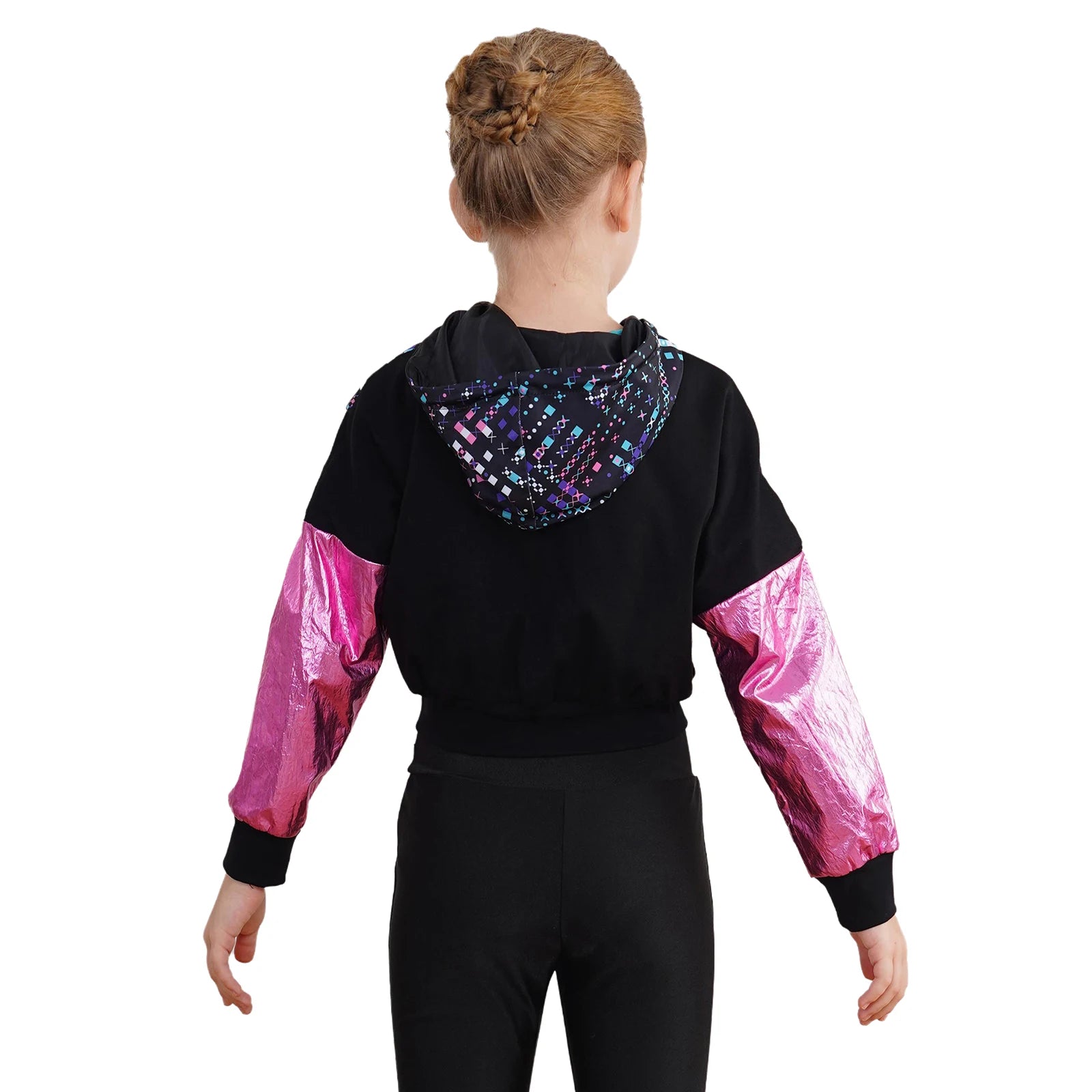 Girl Hooded Tops Long Sleeve Zipper Jacket Fashion Print Short Jacket Casual Coat Outerwear Jazz Dance Performance Costume