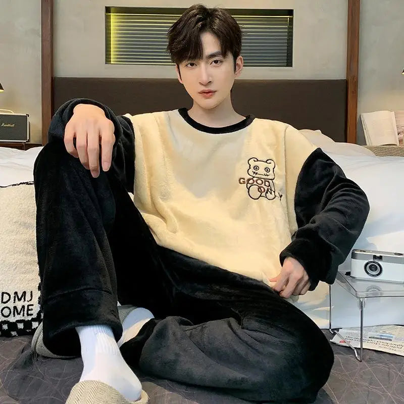 Men's Winter Pajamas Men's Sports Suit Homewear Pajamas Youth Clothes Y2K Casual Wear Full Man Tracksuit Workout Set Bathrobe