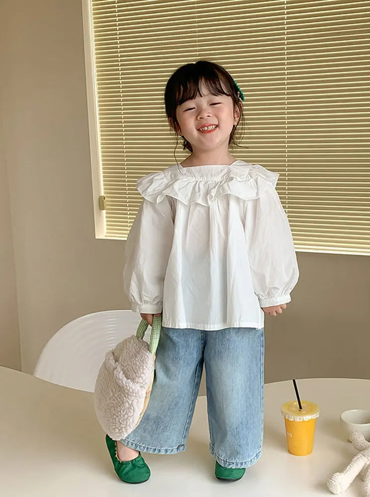 New Kids Jeans 2-6 Years Childrens Loose Wide Leg Pants Girls Simple Solid Color Trousers Fashion Jeans