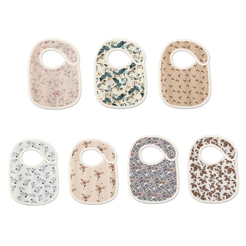 090B Baby Feeding Drool Bib Sweet Print Saliva Towel Soft Cotton Button Burp Cloth for Newborn Toddler Shower Gifts