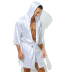 Sexy Sleepwear Men Robes Bathrobes Soft Silky Short Sleeve Nightgown Mens Homewear Dressing Gown Male Pajamas (No shorts)