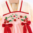 Children's Clothing Girl's Dress Summer New Cute Small Bow Flower Embroidery Improved Version Hanfu Ru Skirt