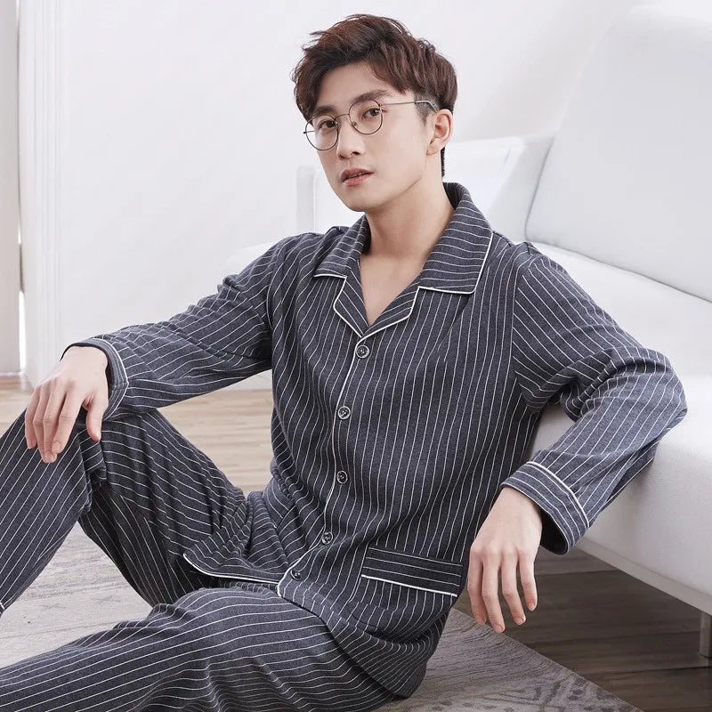 Pajamas for Men, Spring and Autumn Long-Sleeved Cardigans