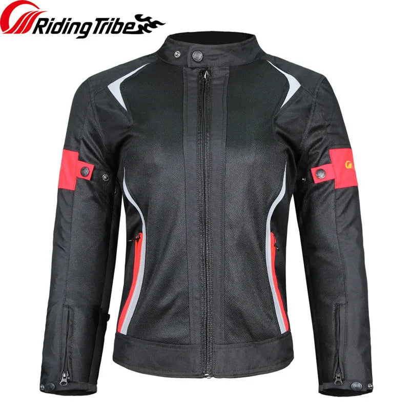 Woman Lady Girl Motorcycle Jacket Summer Breathable Motorbike Armor Coat with 5pcs Protective Pads and Waterproof Liner JK-52