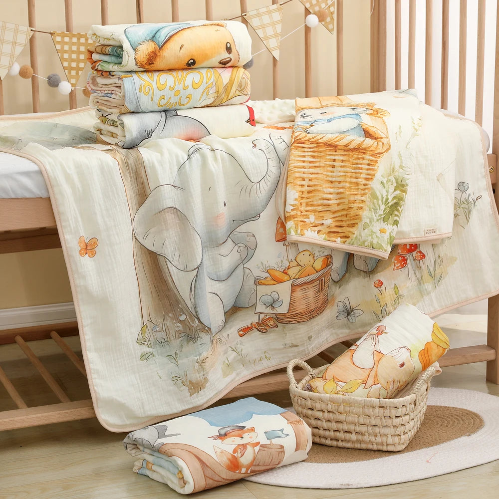 Baby A-level crepe fabric, holding the child, wrapped in a bean velvet blanket, kindergarten baby cartoon, thick and warm fabric