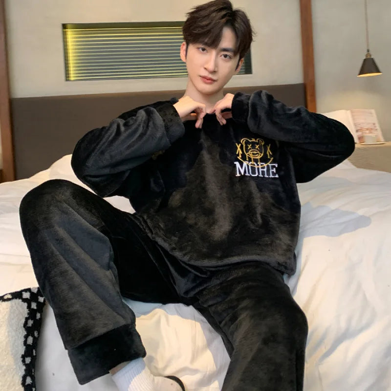 Men's Winter Pajamas Men's Sports Suit Homewear Pajamas Youth Clothes Y2K Casual Wear Full Man Tracksuit Workout Set Bathrobe