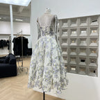 Summer New Women Retro Printed A-line Strap Dress With High Waist Wrinkled Long Dresses Beach Party Birthday Celebrity Gown