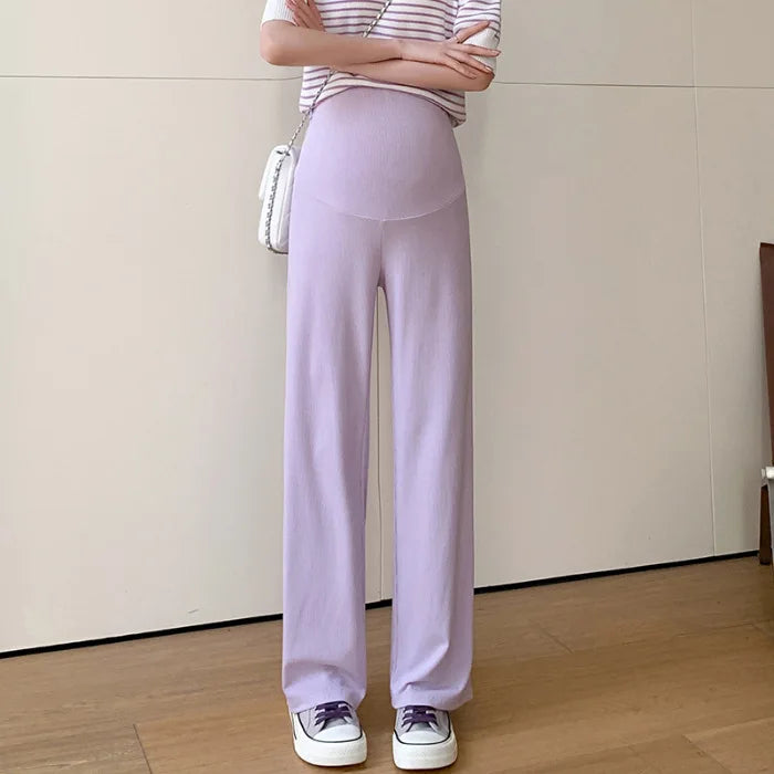 Maternity Clothings Maternity Wide Leg Pregnancy Pants Wear Trousers with Vertical Stripes Clothes for Pregnant Women