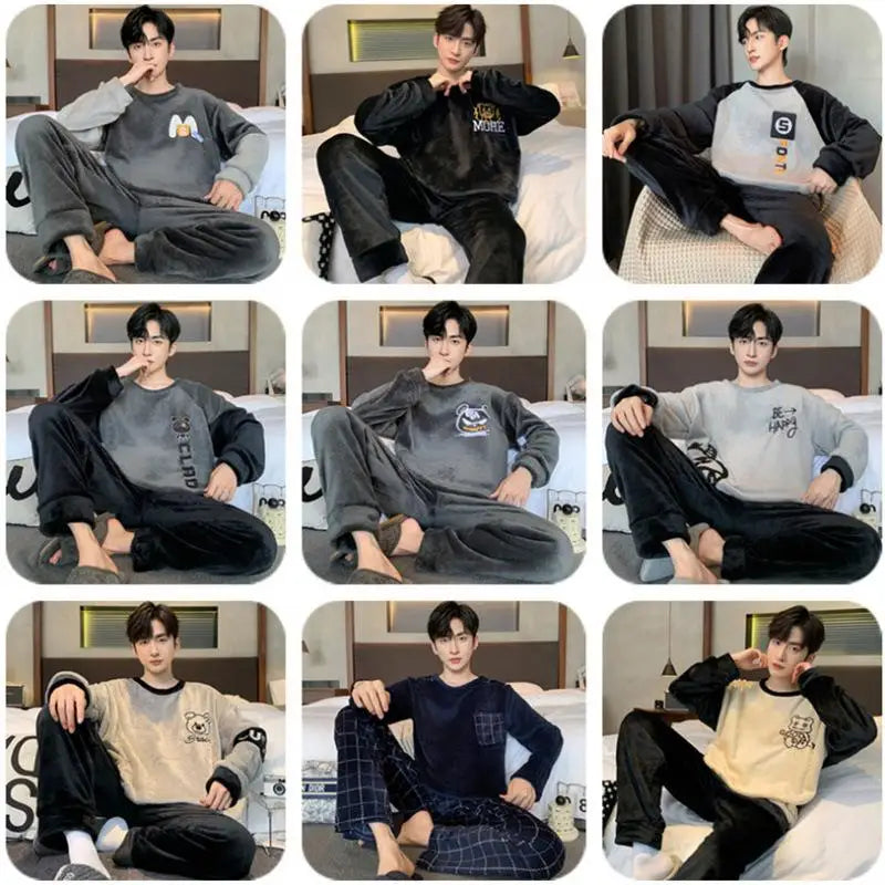 Men's Winter Pajamas Men's Sports Suit Homewear Pajamas Youth Clothes Y2K Casual Wear Full Man Tracksuit Workout Set Bathrobe