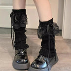 2025 New Woman Leg Warmers Autumn and Winter Ribbon Lolita Black Knee Warmers Long Socks JK Knitted Girl White Leg Warmers