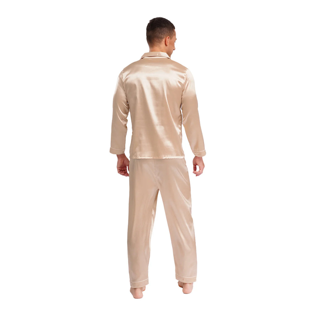 Mens Satin Pajamas Set Two Pieces Sleepwear