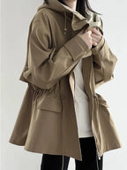 Women's Jacket Khaki Hooded Trench Coat Women's Autumn And Winter New Short Coat Retro Casual Loose Top Outerwear