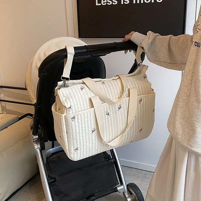 New High-capacity Mummy Bag Embroidered Bear Mother and Baby Handbag Baby Bottle Diaper Portable Baby Stroller Bag
