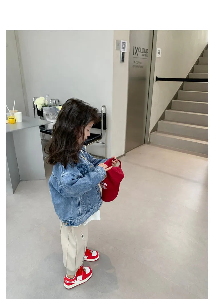 Girl Denim Jacket Spring and Autumn Children's Casual Jeans Clothes Little Girl Baby Denim Coat