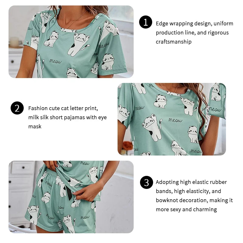 Women Pajamas Sets Short Sleeve