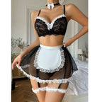 Lingerie Ultra Sexy Mesh Lace Bow Maid Sex Set Maid Uniform Night Dress Women Bra Set Nightgowns Sleepwear Women's Pajamas Dress