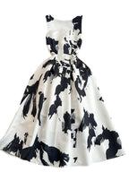 Faionable Ele Vest Long Dr High Waist Slim A-Line Print Maxi Skirt round Ne Svel Women's Summer Dr