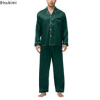 Men Pajamas Set Silk Satin Sleepwear