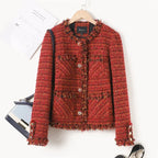 2023 Autumn New French High end Temperament Red Fragrant Coat Women's Short Thick Tweed OutwearFashion Women Slim Thicken Jacket