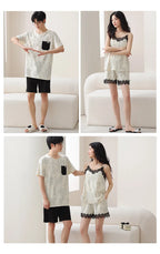 Summer Pyjamas Men Knited Cotton Pajamas Set Korean Sweet Pijamas Ladies Sexy Sleepwear Home Clothing For Youth Boy Girl