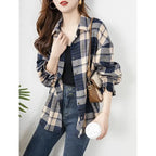 Women's Shirt Long Sleeve Buttons Plaid Casual Korean Fashion Loose Office Lady Simplicity Elegant Intellectual Generous Sven
