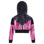 Girl Hooded Tops Long Sleeve Zipper Jacket Fashion Print Short Jacket Casual Coat Outerwear Jazz Dance Performance Costume