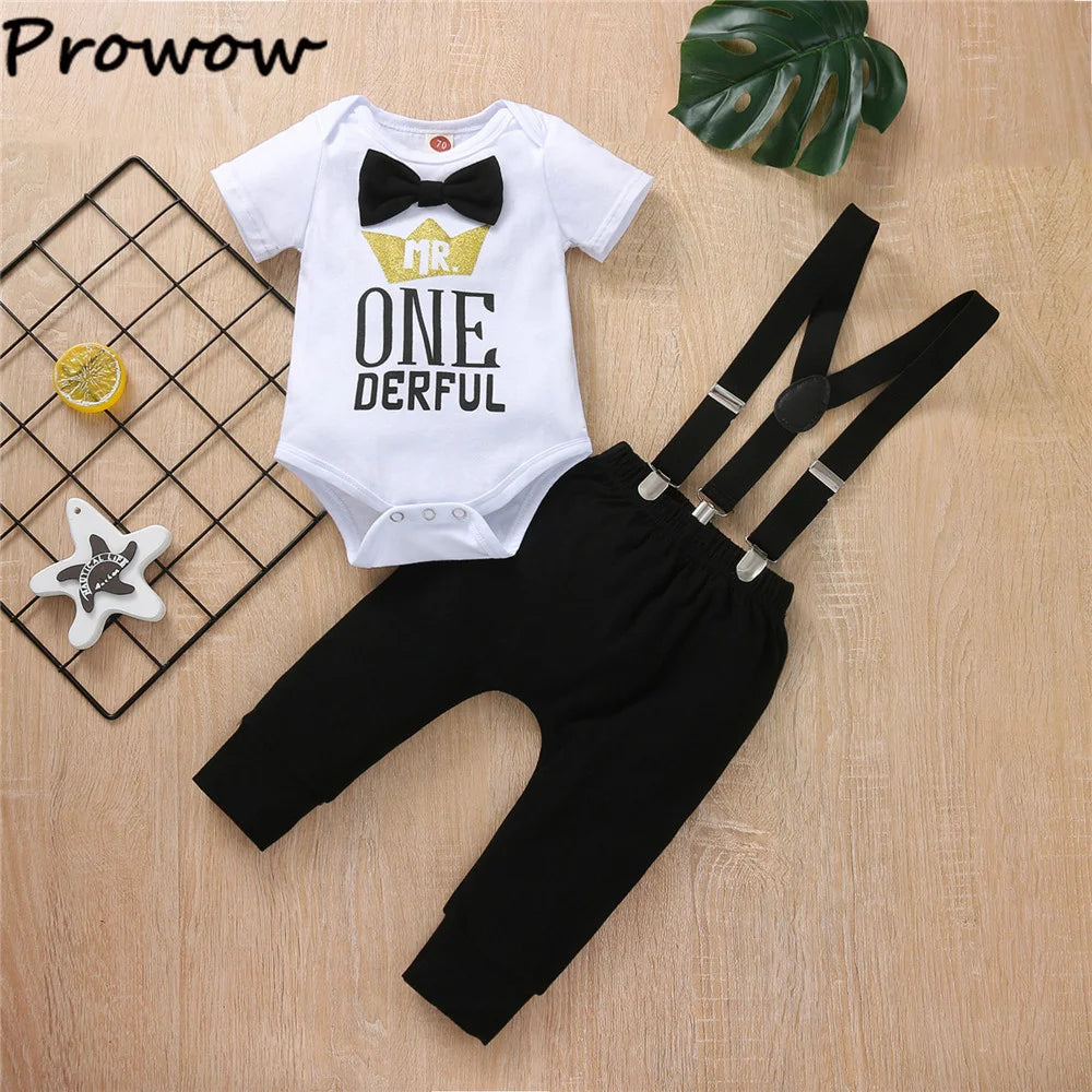Baby Boys Birthday Outfits Sets Balloon Letter"1" Bodysuit and Y-back Suspender Shorts 1 Year Birthday Baby Cake Smash Clothes
