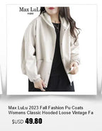 Amax LuluE Chinese 2025 Autumn Ladies Fashion Patchwork Faux Leather Jackets Womens Loose V Neck PU Coat Luxury Vintage Outwear